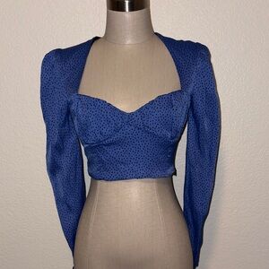 Zara Blue Polka Dot Sweetheart Long-Sleeve Crop Top